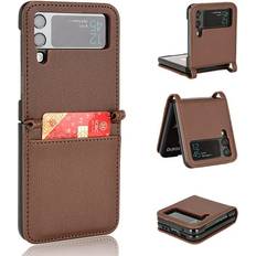 Wallet Cases Allytech Allytech for Samsung Galaxy Z Flip3 Case Z Flip3 Wallet Cover Slim PU Leather Shockproof Protective Cards Holder Wallet Case Cover for Samsung Galaxy Z Flip3 5G Brown