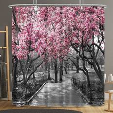 Pink Shower Curtains Riyidecor Riyidecor Blooming Flowers Trees