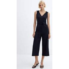 Linen Jumpsuits & Overalls Mango Women's Belt Linen Jumpsuit Dark Navy