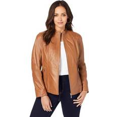 Jessica London Clothing Jessica London Plus Women's Zip Front Leather Jacket in Cognac Size W