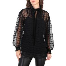 Burberry Women Blouses Burberry Dot Pattern And Loop Detail Tulle Blouse In Black, Brand US 2