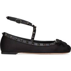 Valentino Garavani Ballerines Valentino Garavani Rockstud Satin Leather Ankle Strap - Ballerina Flat