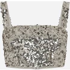 Goud Mouwloze shirts Dolce & Gabbana Sequined Crop Top With Straps Gold