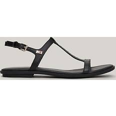 Tommy Hilfiger Leather Enamel Flag Flat Sandals BLACK