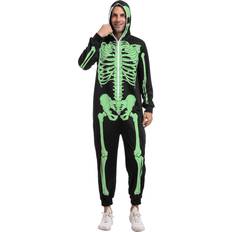 Costumes Spooktacular Creations Spooktacular Creations Skeleton Jumpsuit Adult Men Skeleton Pajama Onesie Glow in the Dark Zip Up Hooded Skeleton Costumes for Halloween Dress Up Party Role Playing Themed Parties Cosplay Black