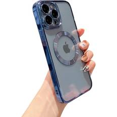 iPhone 13Pro Max Magnetic Clear with Camera Lens Case Full Protection MagSafe Electroplated Silicone Dust Screen Shockproof Case 6.7" Blue