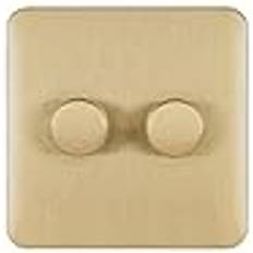 Schneider Electric Lisse Screwless Deco Double Universal 2 Way Dimmer Light Switch, 250W/VA, GGBL6022CSBS, Satin Brass