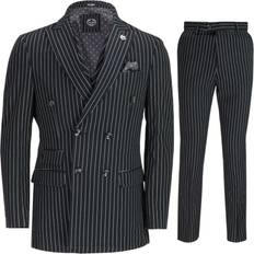 Xposed 38, Black Mens Piece Black Pinstripe Suit Double Breasted Retro Gangsters 1920s Blinders Styled Peak