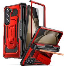 Poetic Spartan Case for Galaxy Z Fold 5, [Hinge Protection][Kickstand][Compatible with Fold 3/4 and 5 S Pen] Full-Body Rugged Cover with Pencil Holder, Screen Protector, Metallic Red