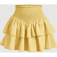 Gula - Korta kjolar Shein Women's Double Layer Ruffle Asymmetric Hem High Waist Midi Skirt