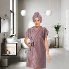 Purple - Women Robes Shein 2pcs Womens Wrap Dress Bathrobe Towel Set Body Wrap Adjustable Closure Fleece Robe Plush Collar Shawl Bathrobe