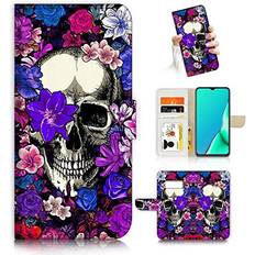 for Samsung S10e, for Samsung Galaxy S10E, Designed Flip Wallet Phone Case Cover, A24578 Flower Skull