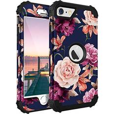 Casewind iPhone SE 2020 Case, Casewind iPhone SE 2020 Case Floral 3 in 1 Heavy Duty Protection Hard PC Soft Silicone Rugged Bumper Anti-Scratch Shockproof Hybrid Protective Case for iPhone SE 2020,Navy Blue