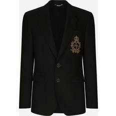 Cashmere Blazers Dolce & Gabbana Single-breasted Wool And Cashmere Jacket With Dg Patch Man Suits And Blazers Black Wool