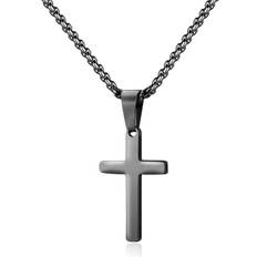 M Mooham MOOHAM Black Cross Necklace for Men Mens Cross Necklace Stainless Steel Black Simple Cross Pendant Necklace Mens Simple Jewelry Black Steel Cross Chain for Men, Cross Necklace