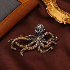 Muylinda Devilfish Enamel Pin Rhinestones Octopus Brooches Pins For Women Men Sea Animal Jewelry Accesseries Gift