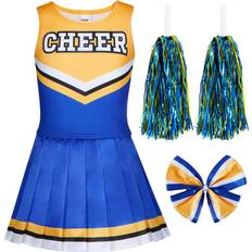Spooktacular Creations Girl Blue Cheerleader Costume, Halloween Cute Cheer Uniform Outfit with Accessories for Halloween High School Cheerleader Dress Up Costume-M