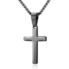 M Mooham Black Cross Necklace for Men Mens Cross Necklace Black Steel Plain Cross Pendant Necklace Chain Mens Simple Jewelry Birthday for Men Him, Cross Necklace