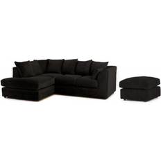 Hannah Jumbo Cord Corner Black Sofa 212cm 4 Seater