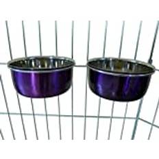 Ellie-Bo Pair of Dog Bowls for Crates/Cages Pens, 0.6 Litre, Purple