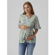 Bloemen Blouses Mamalicious Renee Shirt - Cyaan Blauw/Limoen/Rosa/Zwart