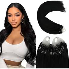 Micro Ring Human Hair Extensions Black 16 inch