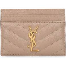 Saint Laurent Credit Card Slots Card Cases Saint Laurent Monogram Quilted Leather Card Case - Dark Beige/Gold