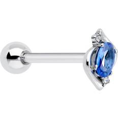 Stainless Steel Piercings Body Candy Clear Blue Gem Oval Swirl Barbell Tongue Ring 5/8