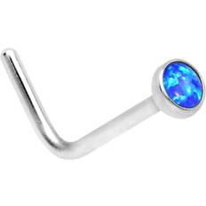 Stainless Steel Piercings Body Candy Gauge 2mm Blue Synthetic Opal L-Shaped Nose Ring Piercing 1/4