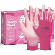 Pink Work Gloves WeCare Pink Working Gloves with PU Coating XL Pairs of Safety Work Gloves Construction Gardening Electric Gloves