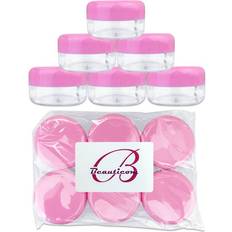 Makeup Cases Beauticom Beauticom 15 gram/15ml Empty Clear Small Round Travel Container Jars with Lids for Make Up Powders, Eyeshadow Pigments, Lotions, Creams, Lip Balm, Lip Gloss, Samples 6 Pieces, Pink Lid