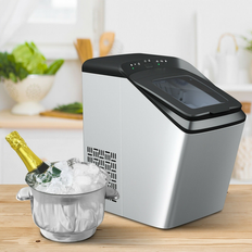 Ice Makers SUGIFT Stainless Steel Ice Maker 33Lbs/ 24Hrs Self-Clean Function with Scoop White