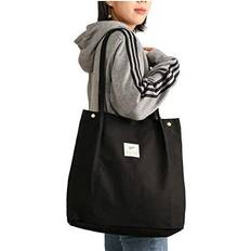 Fabric Tote Bags Canvas Tote Bag for Women Girls Washable, Reusable Carry Shoulder Bag With Inner Pocket Black