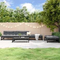 Square Outdoor Lounge Sets Homie 5 Piece Garden Black Solid Wood Pine Outdoor Lounge Set