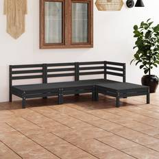 vidaXL Loungegrupp För Trädgården 4 Delar Svart Massiv Furu Loungeset