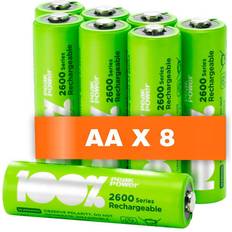 100%PeakPower Laddningsbara AA Batteri 8-pack