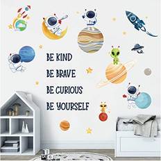 Wondever Planets Outer Space Wall Stickers Be Kind Be Brave Inspirational Quote Astronaut Peel Stick