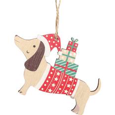 Natural Decorations Wooden Dog Hanging Decoration