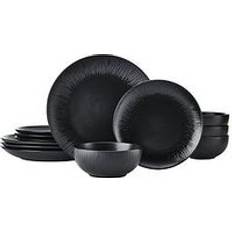 Loza Juegos de Vajilla Mikasa Jardin Midnight 12-piece Stoneware Dinner Set, Black Juego de Vajilla 12pcs