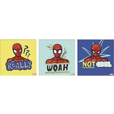 Jaune Arts encadrés Marvel Set de 3 toiles imprimées Spiderman Badges 30 x 90 cm Multicolore Art encadré 30x76.2cm