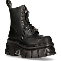 New Rock Black Leather Platform Biker Shoes