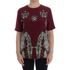 Dolce & Gabbana Red Blouses Dolce & Gabbana Red Knight Print Silk Blouse Women's T-shirt