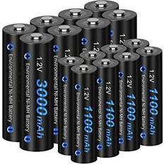CITYORK 16pcs Ni-MH AA AAA Rechargable Batteries Combo 8 X 3000mAh AA Batteries and 8 X 1100mAh AAA Batteries