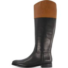 Botas Lauren Ralph Lauren Justine Burnished Leather Riding Boot Black/Deep Saddle Tan Female