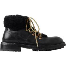 Dolce & Gabbana Uomo Stivaletti in Pizzo Dolce & Gabbana Black Leather Bernini Shearling Boots Shoes EU43/US10