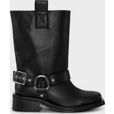 Ganni Mid Shaft Biker Boots in Black Responsible Polyester/Recycled Leather/Recycled Polyester Women's