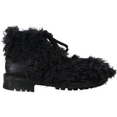 Dolce & Gabbana Lace Boots Dolce & Gabbana Black Leather Combat Shearling Boots Shoes EU42/US9