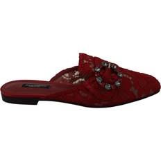 Ruskind Badesandaler Dolce & Gabbana Red Lace Crystal Slide On Flats Shoes EU35/US4.5