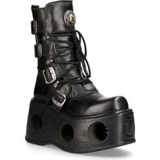 New Rock Shoes New Rock Men's TANK083-C1 Real Leather Combat Black Platform Biker Military Shoe Boots