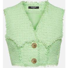 Balmain Dame Toppe Balmain Tweed Crop Top - Light Green